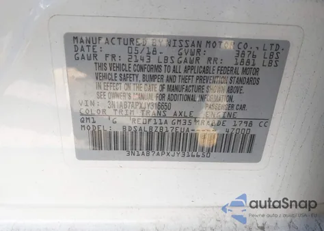 2018 Nissan Sentra S from USA, damaged, VIN 3N1AB7APXJY316650